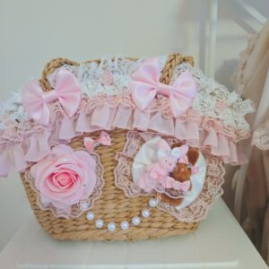 Ribbons and Roses Straw Tote Bag